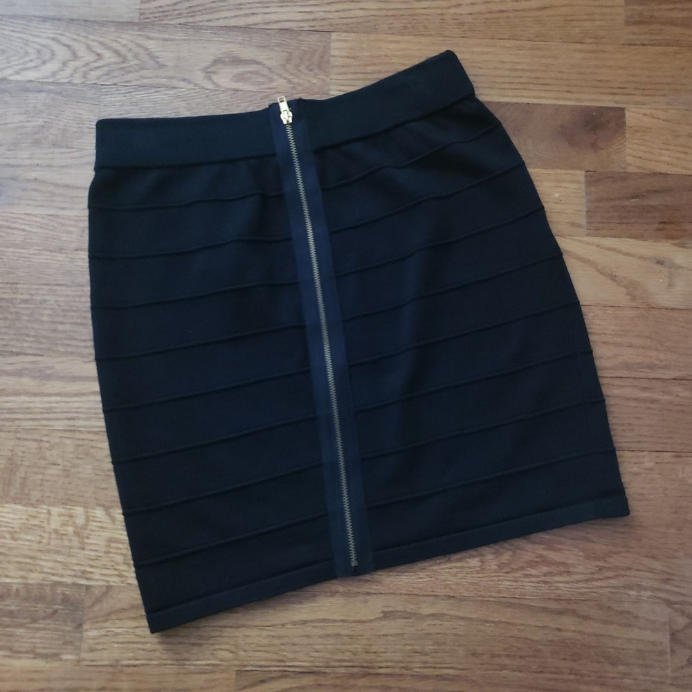 stretch black zipper front mini skirt womens size small